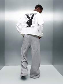 PLAYBOY X SUMWON 短款宽松圆领长袖兔子标志运动衫 - 白色 - 查看 4