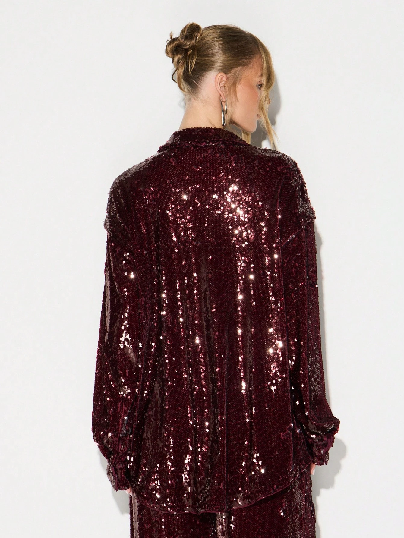 KIZN Oversize-Bluse mit Pailletten und langen Ärmeln