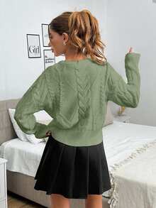 EURMUSE Suéter de mujer con nudo de lazo y punto de cable - verde menta - Ver 2