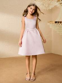 Mädchen Satin Kleid, kurzer Stil, vielseitiges Modekleid, Herbst/Winter - Pink - Übersicht 1