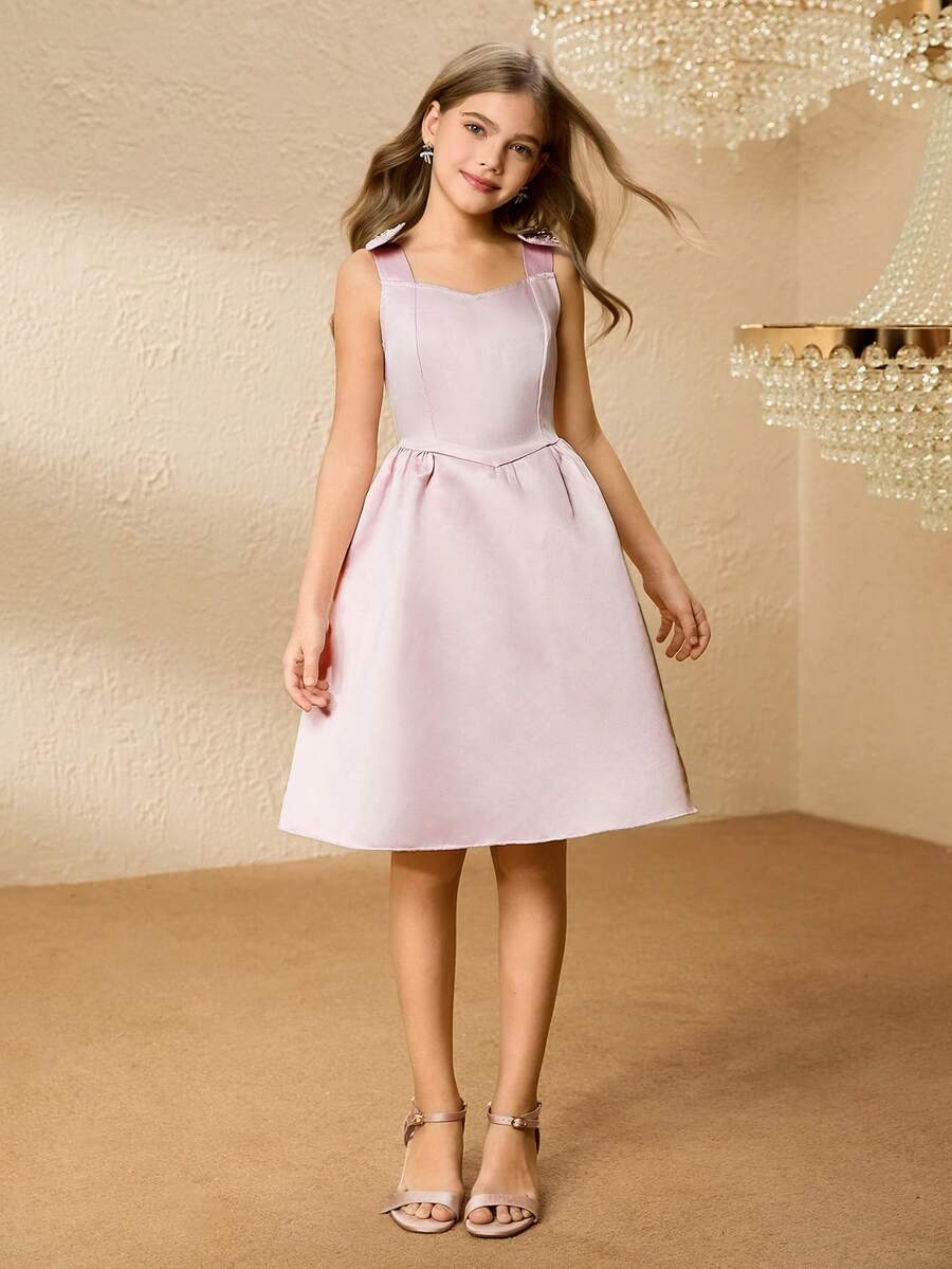 Mädchen Satin Kleid, kurzer Stil, vielseitiges Modekleid, Herbst/Winter - Pink - Übersicht 1