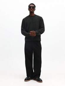 SUMWON Charcoal Grey Ribbed Knit Crew Neck Long Sleeve Pullover Sweater Winter Casual Men's Wear, Knit Wear Men, Men Dark Ribbed Sweater, Jumpers Men Plain - Dark Grey - View 4