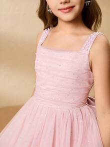 Vestido Longo com Lantejoulas para Meninas, Rosa, Festa de Aniversário, Banquete, Apresentação no Palco, Apresentação, Passarela, Roupa Formal Infantil - Rosa chiclete - Visão 8