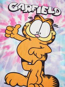 GARFIELD | SHEIN Tween Girl Cartoon Cat Print Tie-Dye Drop Shoulder Long Sleeve Knit T-Shirt - Pink - View 5