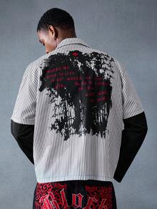 ROMWE MEN Goth 男士秋季时尚条纹拼布衬衫 - 彩色 - 查看 4