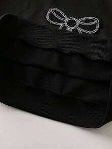 青少年女孩休闲蝴蝶结贴花运动衫和迷你裙套装，秋季 - 黑色 - 查看 8