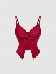 SHEIN MOD Women's Sexy Solid Color Twist Knot Spaghetti Strap Camisole - Grey - View 7