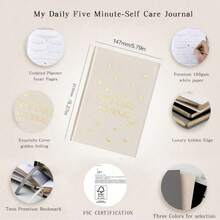 1 件 Star My DAILY SELF CARE JOURNAL 笔记本高级皮革纸烫印字母分页奢华金边无日期计划内页自我管理/自我反思/感恩五分钟，创意礼物感恩节、圣诞节、生日万圣节装饰返校 - 彩色 - 查看 11