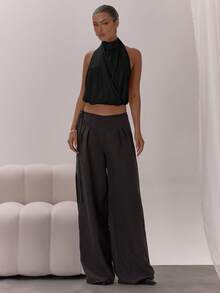 MUSERA Áo kiểu cổ cao, xếp ly, hở lưng, sang trọng, gợi cảm, thích hợp cho buổi tối đi chơi, kỳ nghỉ, tiệc tùng, ngày lễ tình nhân, mùa xuân và mùa hè. - màu đen - Xem 3