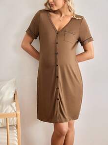 BloomMama Maternity Loungewear - 3/4 Sleeve + 5/8 Length Jumpsuit - Coffee Brown - View 3