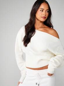 MISSGUIDED Off Shoulder Chunky Knit Sweater With Ribbed Cuffs And Hem For Casual Winter Comfort - White - View 4