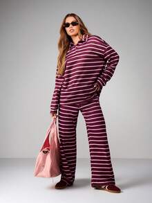 MISSGUIDED Striped Wide Leg Drawstring Sweatpants For Fall Winter Loungewear - Multicolor - View 3