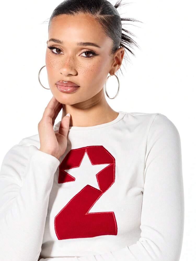 SUMWON WOMEN Top z długim rękawem i numerem gwiazdy