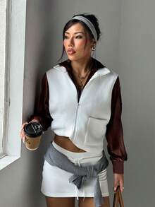 Dewbera Women's Autumn/Winter Sherpa Fleece Sleeveless Jacket, Stand Collar Full Zip Up Loose Fit Jacket For Daily Casual, Running, Yoga, Gym, Tennis, Golf And Other Sports,Workout,Winter - White - View 7