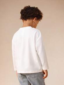 SUMWON 男童长袖圆领纯棉T恤 休闲日常基础款T恤 度假款 - 白色 - 查看 3