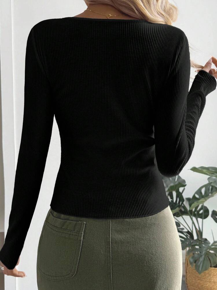 Casual Solid Color Slim Fit Long Sleeve T-Shirt, Autumn