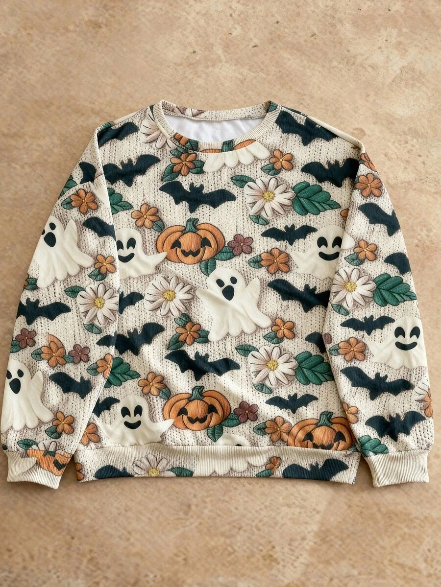 Manfinity VCAY Men's Halloween Graphic Print Pullover Sweatshirt, For Fall Winter - Multicolor - View 1