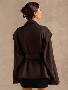 SHEIN BAE بليزر نسائي بأكمام جرس ذو لون أحادي، مناسب للعمل - قهوة بني - مشاهدة 2