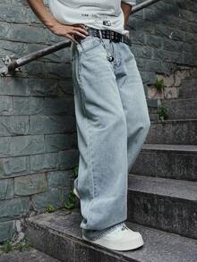 Manfinity EMRG Quần jean ống rộng túi đơn giản cho nam - Rửa nhẹ - Xem 4