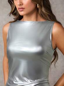 SHEIN BAE Modna damska koszulka na ramiączkach Commuter Metallic Slim Fit