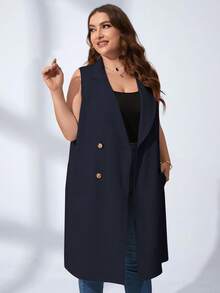 Chikora Plus Double Breasted Vest Blazer In Fall/Winter - Navy Blue - View 3