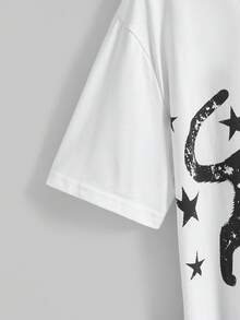 ROMWE Avant Women's Black Cat & Star Graphic Minimalist T-Shirt, Fashionable Casual Everyday Wear - White - View 4