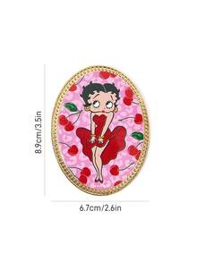 Betty Boop x SHEIN Fashionable And Cute Zinc Alloy Oval Handheld Mirror, Compact Women's Makeup Mirror, Lipstick Mirror, Detail Mirror With Cherry Print, Suitable For Lipstick Application And Makeup Touch-Ups. High Definition Compact Vanity Mirror, Pocket Mirror, Small Mirror, Mini Mirror,Gift Ideas,Party,Holiday,Valentine's Day - Multicolor - View 5