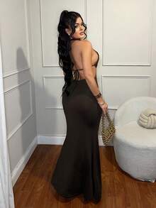 SHEIN SXY 性感夜店镂空咖啡棕色连衣裙 - 咖啡棕 - 查看 2