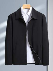Manfinity Homme Chaqueta casual con cremallera de manga larga y unicolor versátil para hombres, otoño - Negro - Ver 7