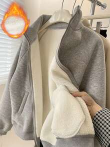 Franclia 女式休闲纯色羊毛运动衫 - 灰色 - 查看 1