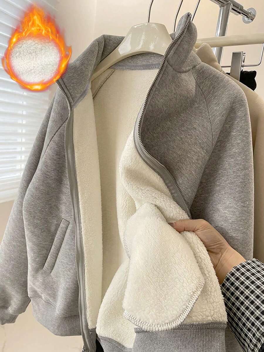 Franclia 女式休闲纯色羊毛运动衫 - 灰色 - 查看 1