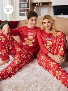 CoupledUp Bộ đồ ngủ in hình kẹo Giáng sinh dễ thương, áo dài tay và quần dài màu tương phản dành cho nam, bộ đồ ngủ in hình bánh quy, bộ đồ ngủ đôi, bộ đồ ngủ bánh gừng, bộ đồ ngủ hình người bánh gừng, quần áo mùa đông - Nhiều màu - Xem 3