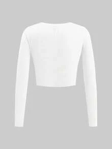 SHEIN EZwear 3 件套休闲简约罗纹纯色图案圆领长袖短款修身女式 T 恤，时尚舒适百搭 - 彩色 - 查看 2
