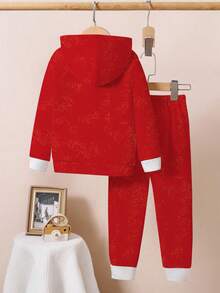 1 套小男孩趣味创意可爱圣诞老人印花圣诞老人雪人套装连帽衫运动衫 + 运动裤套装，适合圣诞节、派对、圣诞服装 - 彩色 - 查看 2