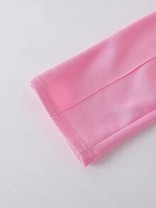 SHEIN 2pcs/Set Young Girls Stylish Slim Fit Jacket And High Waist Wide Leg Pants Set, Spring/Autumn - Pink - View 3