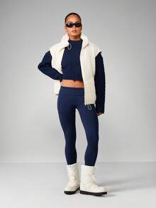 MISSGUIDED 绞花针织短款毛衣长袖高领秋冬针织套头衫 - 藏蓝色 - 查看 3