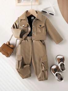 SHEIN Playful Pals 3 Stücke/Set modischer und cooler Streetstyle Outfit für Baby Mädchen, Frühling/Herbst