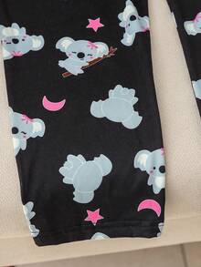 2pcs Girls Cartoon Koala Print Comfortable Loose Long Sleeve Top And Pants Pajama Set Teen Pajamas Set Sleep Wear Set Cartoon Pajamas - Black - View 4