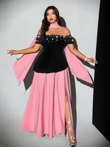 Viva Relle Robe midi moulante pour femmes grandes tailles, en tissu métallique luxueux avec décoration métallique, sans bretelles, pour soirée, cocktail, rendez-vous romantique