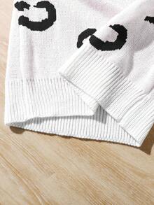 SHEIN 1件女童毛衣，圆领，粉色蝴蝶装饰，常规袖，整齐下摆，中等厚度，粉色到白色渐变针织毛衣，甜美可爱，柔软亲肤上衣，秋冬日常必备 - 黑色 - 查看 6