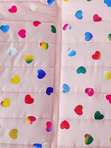 SHEIN Young Girl Pink Ombre Laser Heart Thick Mid-Length Hooded Drawstring Winter Jacket - Pink - View 4