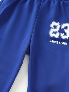 SHEIN 3 件套小男孩针织运动衫，正面印有 23 号，配同款裤子，适合秋冬日常穿着、户外旅行、派对