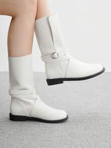 CUCCOO BIZCHIC 女士时尚白色可爱珍珠平底踝靴 - 白色 - 查看 5