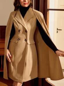 Vintamour Conjunto vintage elegante de 2 piezas con bolsillos, blazer de mezcla de lana y vestido de tirantes, vestido cruzado con solapa y capa, apto para uso casual, laboral u ocasiones festivas en otoño, ropa de otoño, atuendos de otoño para mujer, ropa de invierno para mujer, conjunto de Navidad para mujer, ropa de mujer elegante, vestidos elegantes para mujer, conjunto de mujer para invierno, abrigo de invierno para mujer, vestido de invierno para mujer, chaqueta de invierno para mujer, conjunto de invierno, vestidos de otoño para mujer - Caqui - Ver 6