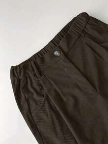 EMERY ROSE Pantalones rectos de pana de color marrón chocolate talla grande para mujer