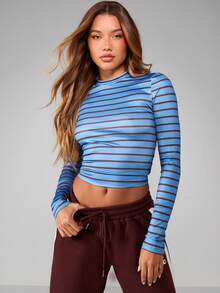 MISSGUIDED Striped Long Sleeve Crop Top With Crew Neck And Fitted Sleeves For Casual Everyday Wear - Multicolor - View 4