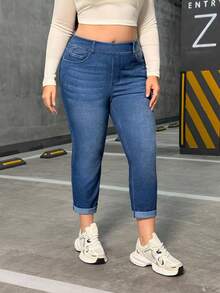 Flexra Plus Size Women Casual Washed Slim Fit Jeans - Medium Wash - View 3