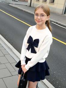 SHEIN 2pcs/Set Tween Girl Casual Simple Graphic T-Shirt And Printed Pants Set With Bag, Fashionable Outfit For Tween Girl, Daily Versatile