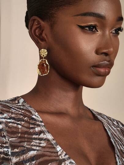 JIAN LASALA 1 par de pendientes geométricos de resina retro para mujeres, adecuados para Navidad, uso diario, accesorios de joyería gruesa con baño de oro, decoración de Halloween