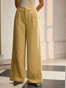 ZEYLAH Pantalones anchos con bolsillo bordado con flores elegantes y de moda para mujeres - Amarillo - Ver 4